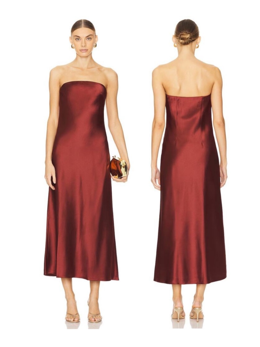 Steve Madden Jessamine Strapless Satin Midi Dress in Burgundy